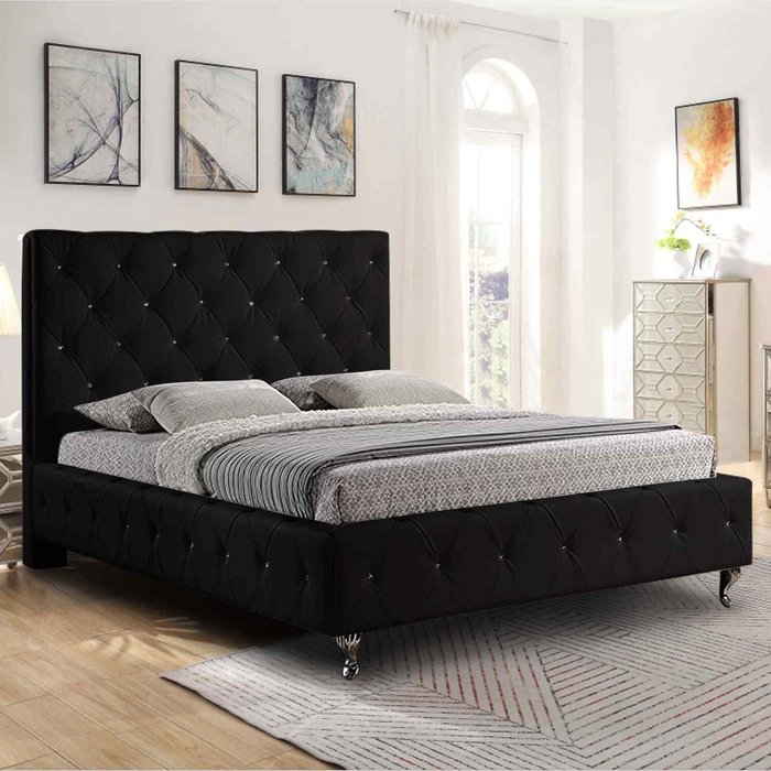 The Range | Simply Envisage Ana Upholstered Plush Velvet Bed Frame - Black / King Simply Envisage Ana Upholstered Plush Velvet Bed Frame - Black / King