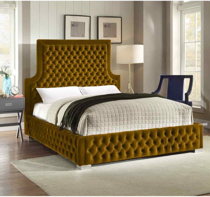 The Range | Yanis Bed King Plush Velvet Mustard Yanis Bed King Plush Velvet Mustard