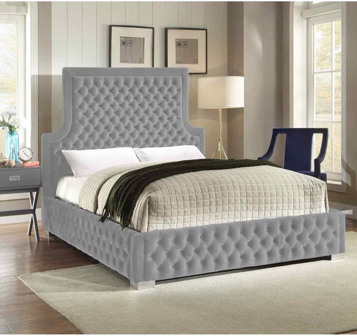 The Range | Yanis Bed King Plush Velvet Silver Yanis Bed King Plush Velvet Silver