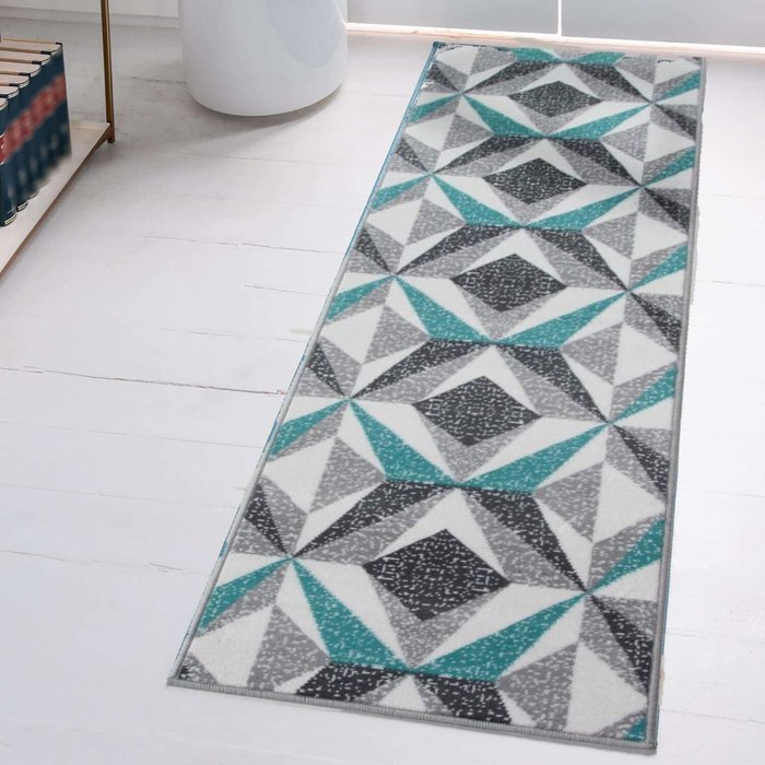 The Range | The Rug Wholesaler Blue And Grey 3D Geometric Rug - Blue / 230cm / 60cm The Rug Wholesaler Blue And Grey 3D Geometric Rug - Blue / 230cm / 60cm