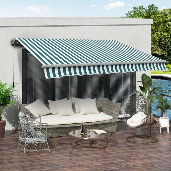 The Range | Outsunny 4m x 3m Patio Manual Awning - Green and White Outsunny 4m x 3m Patio Manual Awning - Green and White