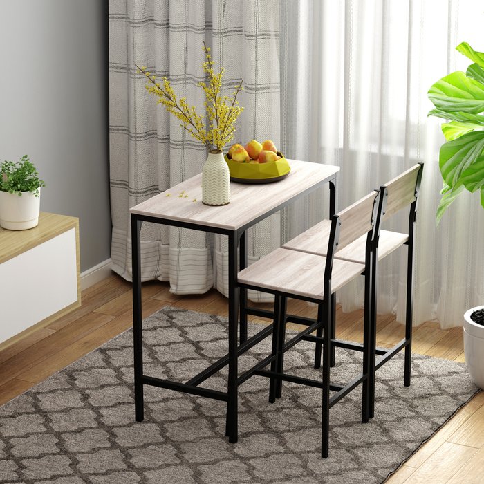 The Range | HOMCOM 3 Pieces Table Stool Set - Wood Colour and Black HOMCOM 3 Pieces Table Stool Set - Wood Colour and Black