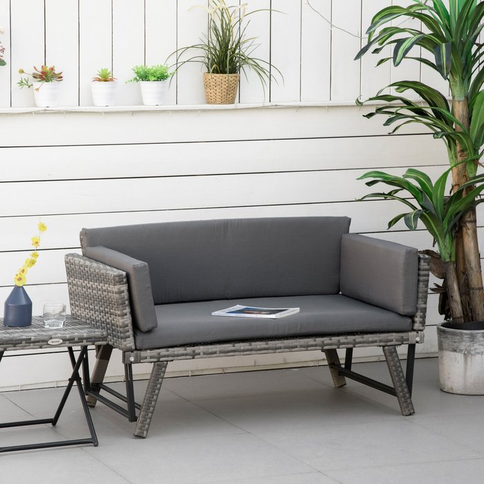 The Range | Outsunny Wicker Convertible Sofa Bed Rattan Chaise - Orange Outsunny Wicker Convertible Sofa Bed Rattan Chaise - Orange