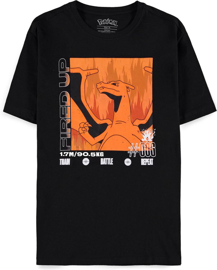 The Range | Pokemon POKEMON Charizard Fired Up Train Battle Repeat T-Shirt - Black / 215g Pokemon POKEMON Charizard Fired Up Train Battle Repeat T-Shirt - Black / 215g