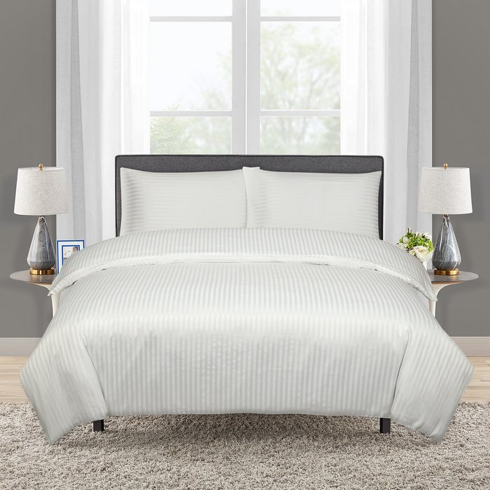 The Range | Sasma Home 300 Thread Count Hotel Quality Sating Stripe Duvet Cover Set - White / King Sasma Home 300 Thread Count Hotel Quality Sating Stripe Duvet Cover Set - White / King