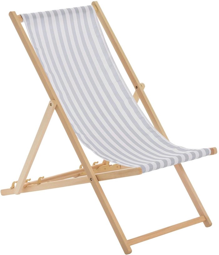 The Range | Harbour Housewares Wooden Folding Garden Sun Lounger Deck Chair x1 - Light Grey Stripe Harbour Housewares Wooden Folding Garden Sun Lounger Deck Chair x1 - Light Grey Stripe