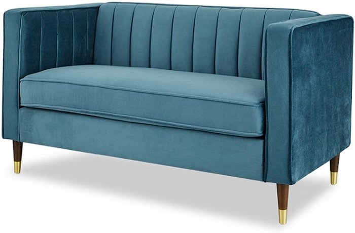 The Range | GRS Thom 2 Seater Velvet Sofa With Metal Tipped Legs - Blue Velvet GRS Thom 2 Seater Velvet Sofa With Metal Tipped Legs - Blue Velvet