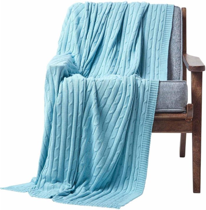 The Range | Homescapes Homescapes Cotton Cable Knit Throw - Pastel Blue Homescapes Homescapes Cotton Cable Knit Throw - Pastel Blue