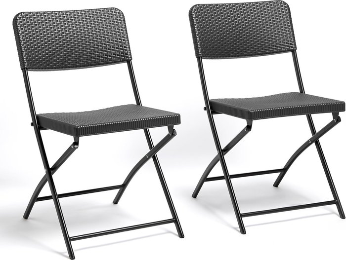 The Range | VonHaus Set of 2 Rattan Effect Folding Garden Chairs - Grey VonHaus Set of 2 Rattan Effect Folding Garden Chairs - Grey