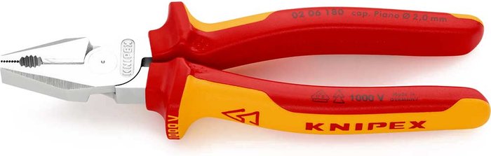 Tooled Up | Knipex Knipex 02 06 VDE Insulated High Leverage Combination Pliers 180mm Knipex Knipex 02 06 VDE Insulated High Leverage Combination Pliers 180mm
