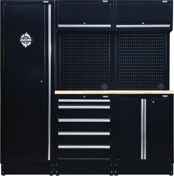 Tooled Up | BUNKER Bunker Modular Storage Combo With Hardwood Worktop (11 Piece) BUNKER Bunker Modular Storage Combo With Hardwood Worktop (11 Piece)