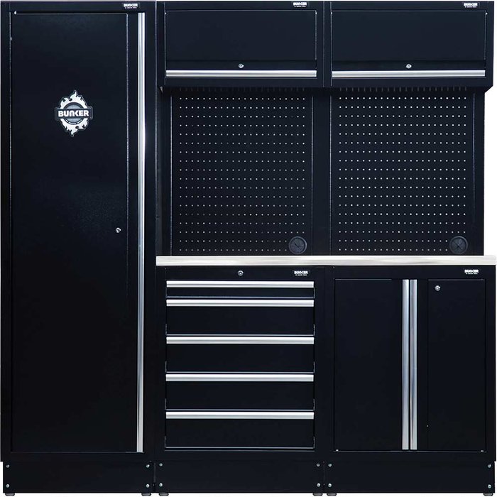 Tooled Up | BUNKER Bunker Modular Storage Combo With Stainless Steel Worktop (11 Piece) BUNKER Bunker Modular Storage Combo With Stainless Steel Worktop (11 Piece)