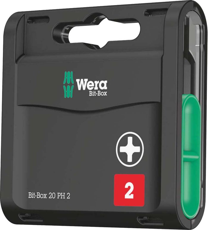 Tooled Up | Wera Wera Bit-Box Extra Hard Phillips Screwdriver Bits PH2 25mm Pack of 20 Wera Wera Bit-Box Extra Hard Phillips Screwdriver Bits PH2 25mm Pack of 20