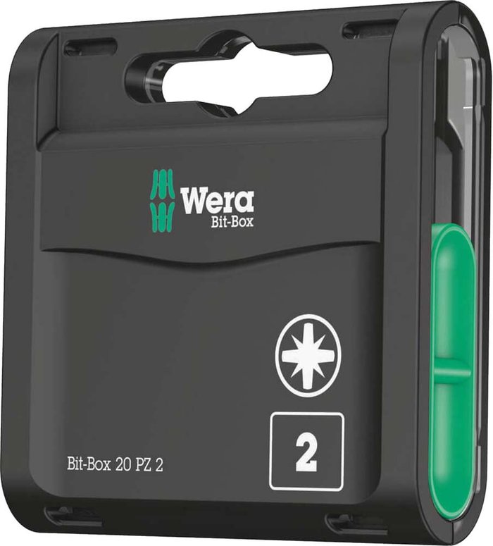 Tooled Up | Wera Wera Bit-Box Extra Hard Pozi Screwdriver Bits PZ2 25mm Pack of 20 Wera Wera Bit-Box Extra Hard Pozi Screwdriver Bits PZ2 25mm Pack of 20