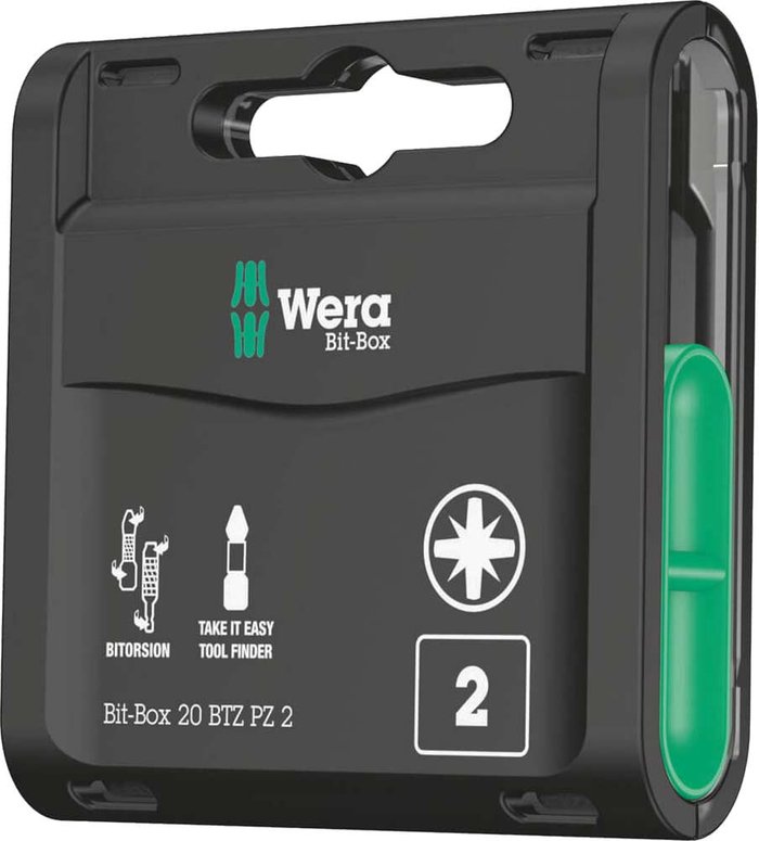 Tooled Up | Wera Wera Bit-Box Bi-Torsion Pozi Screwdriver Bits PZ2 25mm Pack of 20 Wera Wera Bit-Box Bi-Torsion Pozi Screwdriver Bits PZ2 25mm Pack of 20
