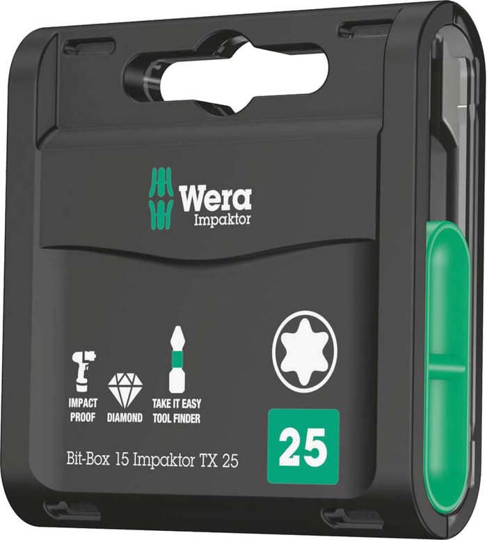 Tooled Up | Wera Wera Bit-Box Impaktor Torx Screwdriver Bits T25 25mm Pack of 15 Wera Wera Bit-Box Impaktor Torx Screwdriver Bits T25 25mm Pack of 15