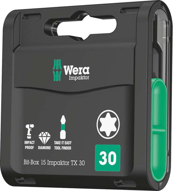 Tooled Up | Wera Wera Bit-Box Impaktor Torx Screwdriver Bits T30 25mm Pack of 15 Wera Wera Bit-Box Impaktor Torx Screwdriver Bits T30 25mm Pack of 15