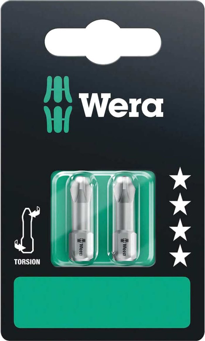 Tooled Up | Wera Wera Torsion Phillips Screwdriver Bits PH2 25mm Pack of 2 Wera Wera Torsion Phillips Screwdriver Bits PH2 25mm Pack of 2