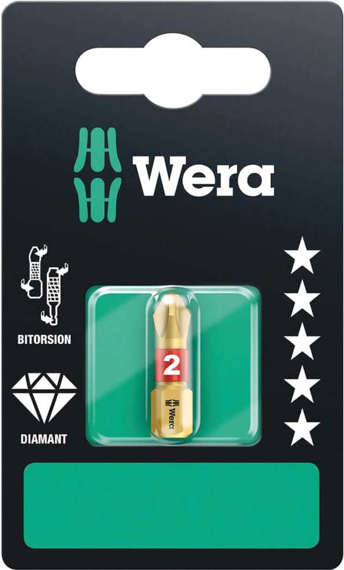 Tooled Up | Wera Wera BiTorsion Diamond Phillips Screwdriver Bits PH2 25mm Pack of 1 Wera Wera BiTorsion Diamond Phillips Screwdriver Bits PH2 25mm Pack of 1