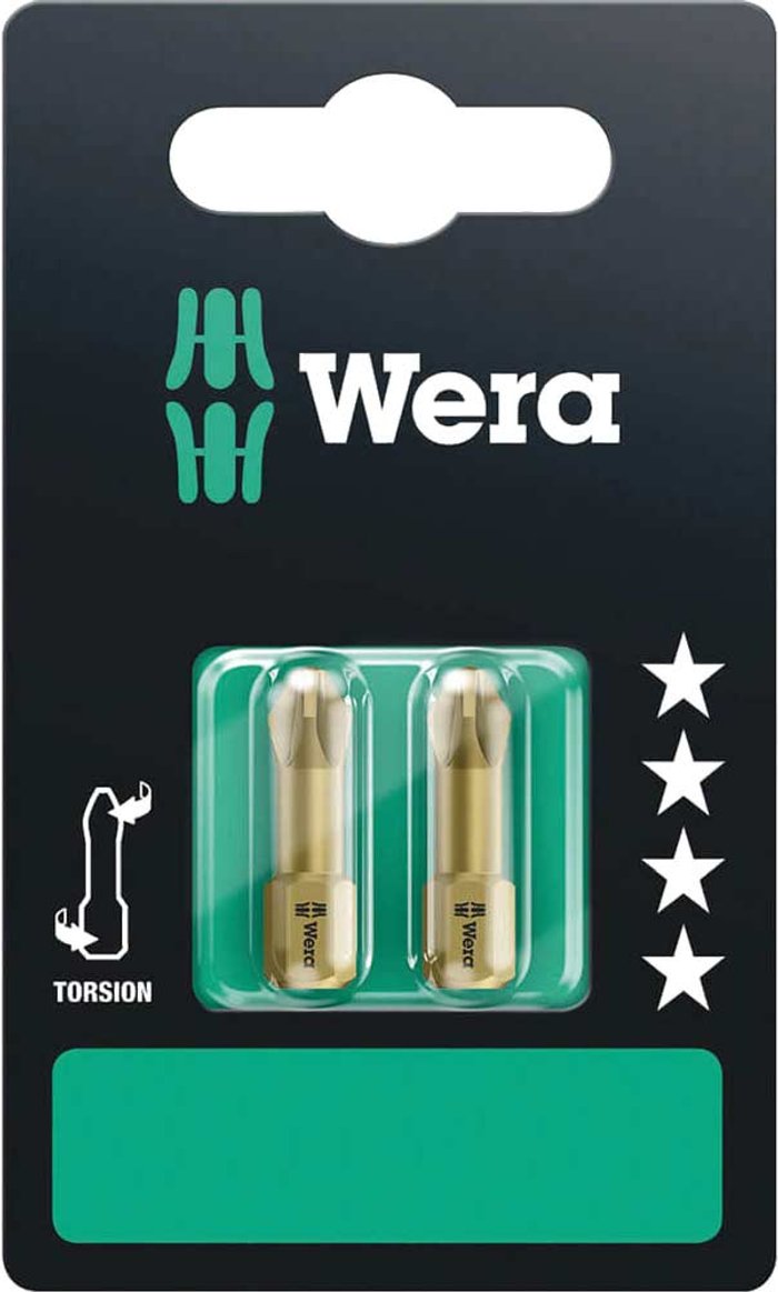 Tooled Up | Wera Wera Torsion Extra Hard Pozi Screwdriver Bits PZ2 25mm Pack of 2 Wera Wera Torsion Extra Hard Pozi Screwdriver Bits PZ2 25mm Pack of 2
