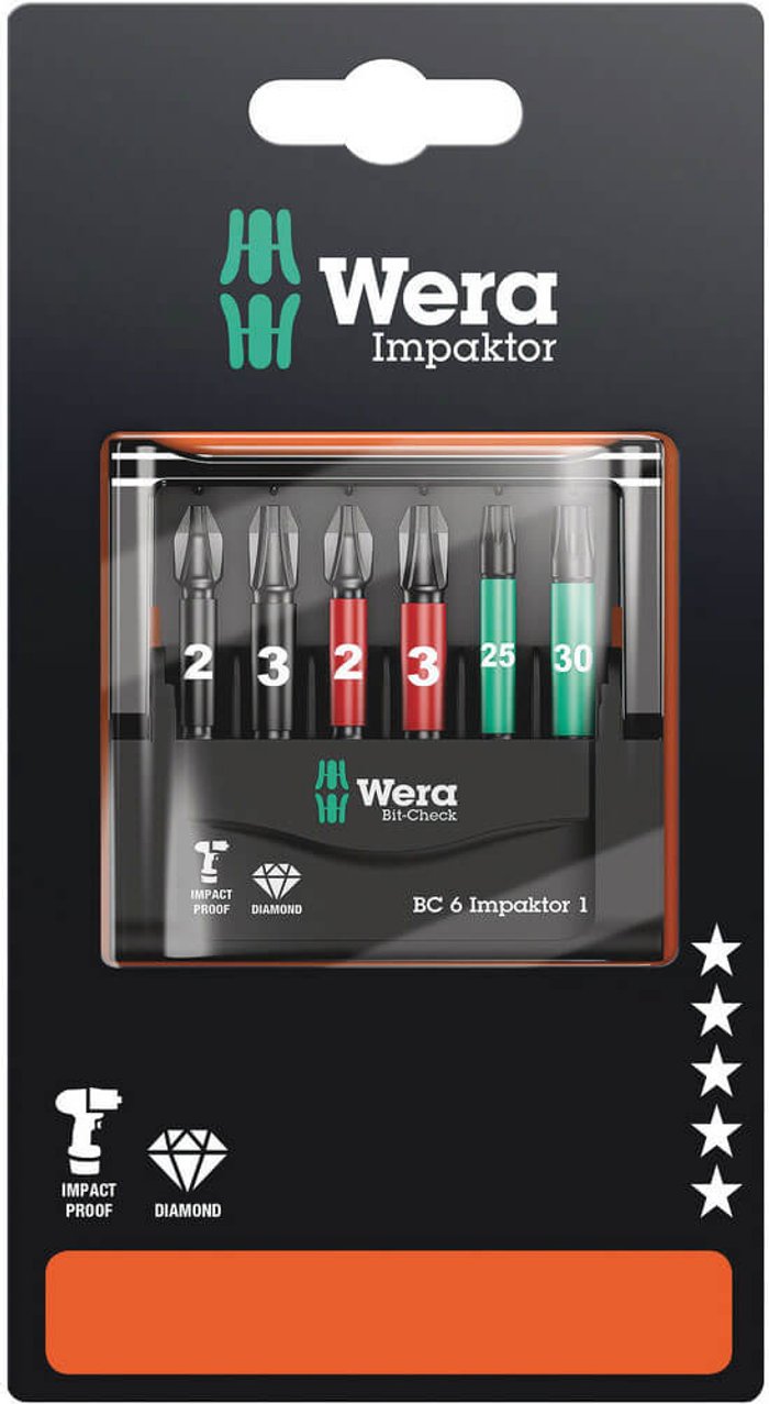 Tooled Up | Wera Wera 6 Piece Impaktor Screwdriver Bit Set Wera Wera 6 Piece Impaktor Screwdriver Bit Set