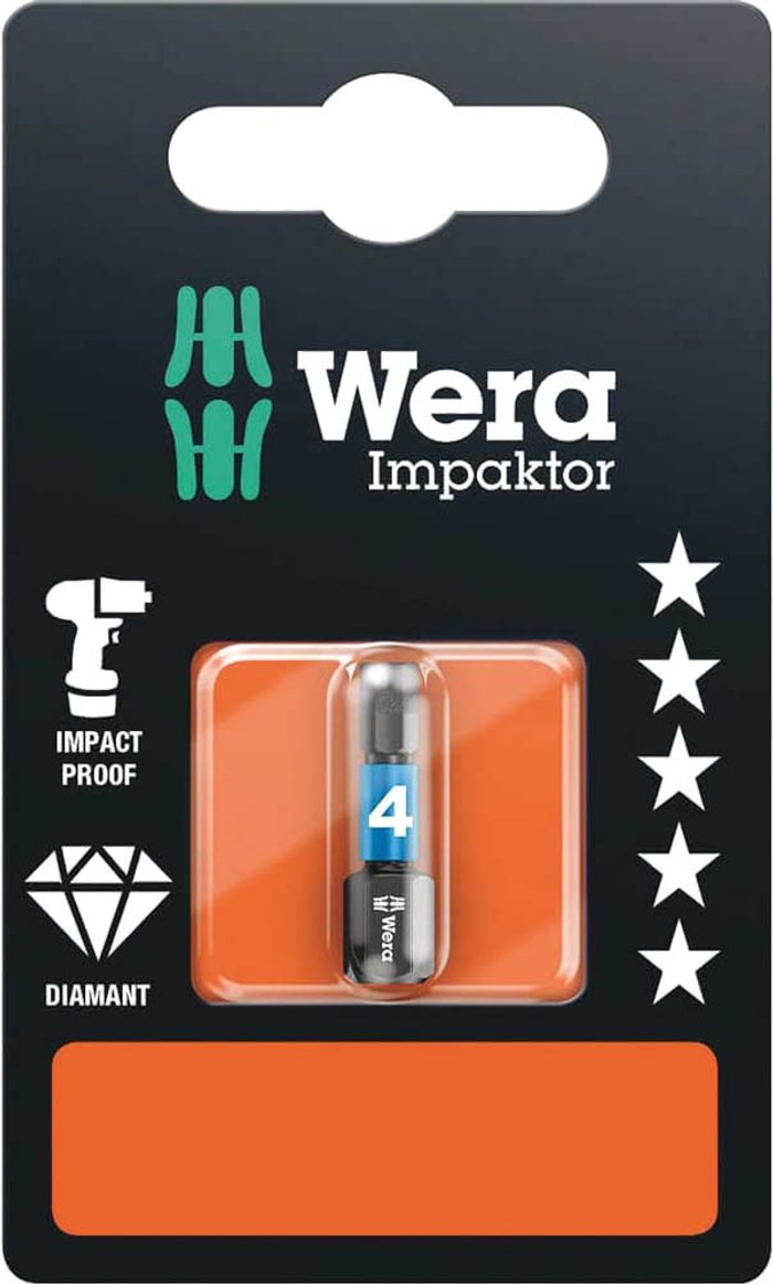 Tooled Up | Wera Wera Impaktor Hexagon Screwdriver Bits 4mm 25mm Pack of 1 Wera Wera Impaktor Hexagon Screwdriver Bits 4mm 25mm Pack of 1