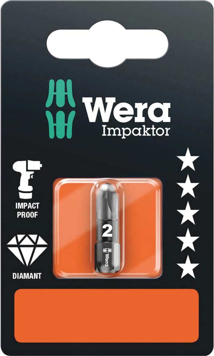 Tooled Up | Wera Wera Impaktor Pozi Screwdriver Bits PZ2 25mm Pack of 1 Wera Wera Impaktor Pozi Screwdriver Bits PZ2 25mm Pack of 1