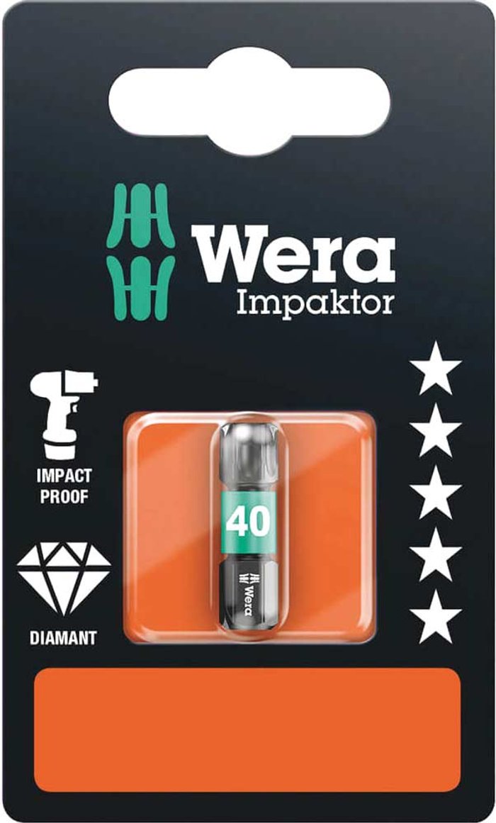 Tooled Up | Wera Wera Impaktor Torx Screwdriver Bits T40 25mm Pack of 1 Wera Wera Impaktor Torx Screwdriver Bits T40 25mm Pack of 1