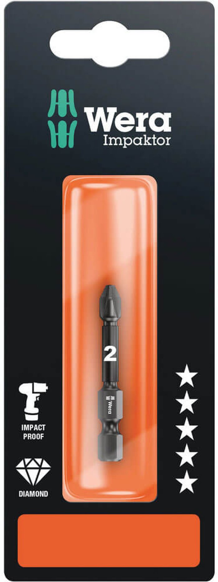 Tooled Up | Wera Wera Impaktor Pozi Screwdriver Bits PZ2 50mm Pack of 1 Wera Wera Impaktor Pozi Screwdriver Bits PZ2 50mm Pack of 1