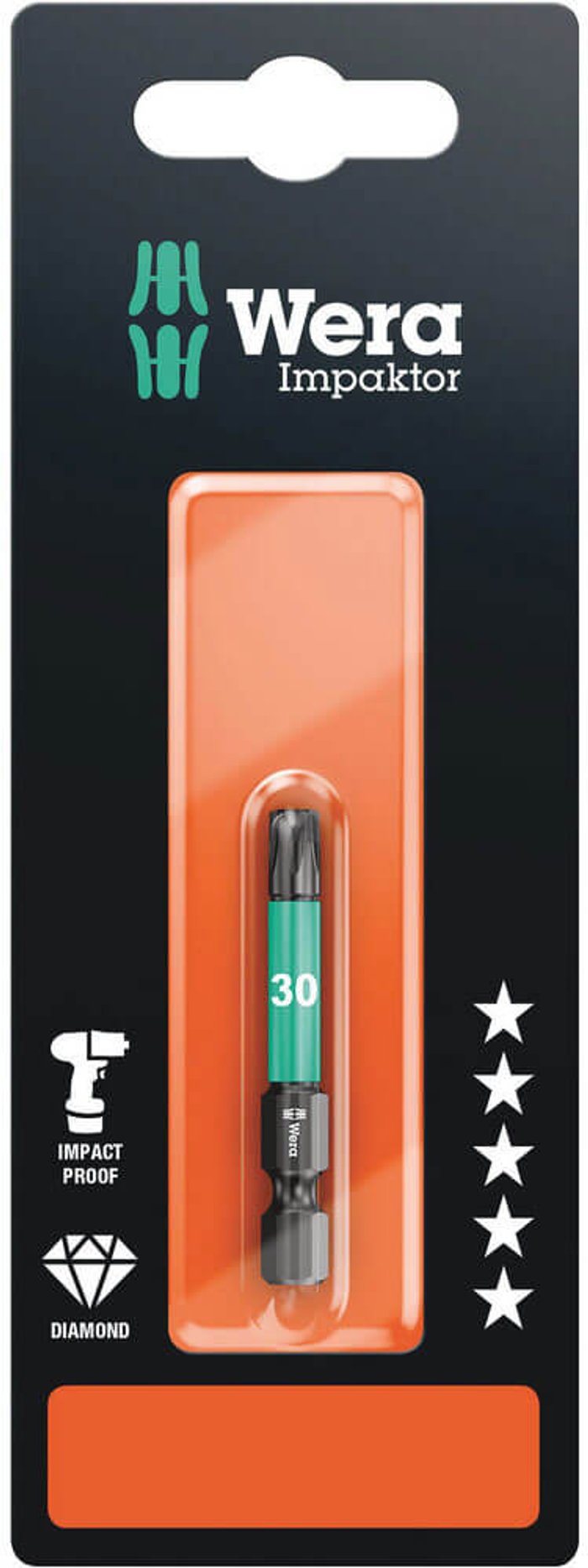 Tooled Up | Wera Wera Impaktor Torx Screwdriver Bits T30 50mm Pack of 1 Wera Wera Impaktor Torx Screwdriver Bits T30 50mm Pack of 1