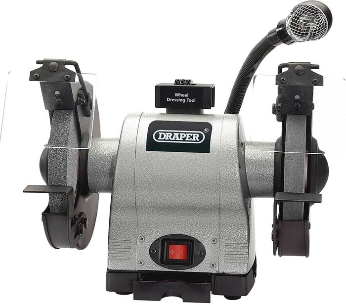 Tooled Up | Draper Draper Heavy Duty Bench Grinder with Worklight - Grey Draper Draper Heavy Duty Bench Grinder with Worklight - Grey