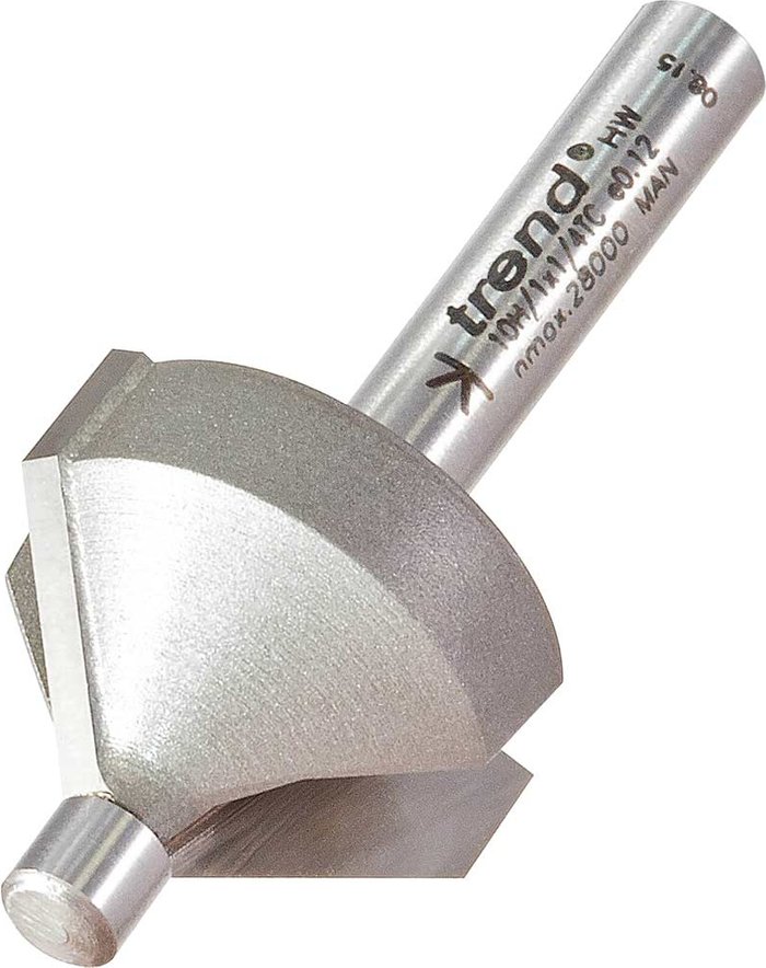 Tooled Up | Trend Trend Pin Guided Chamfer Bevel Router Cutter 45 Degrees 10mm 1/4 Trend Trend Pin Guided Chamfer Bevel Router Cutter 45 Degrees 10mm 1/4