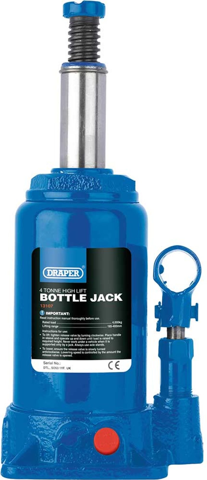 Tooled Up | Draper Draper High Lift Hydraulic Bottle Jack 4 Tonne Draper Draper High Lift Hydraulic Bottle Jack 4 Tonne