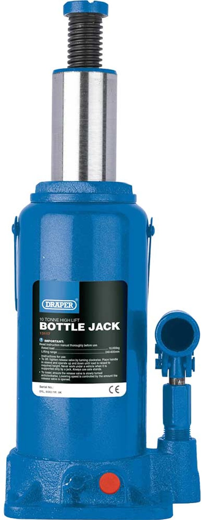 Tooled Up | Draper Draper High Lift Hydraulic Bottle Jack 10 Tonne Draper Draper High Lift Hydraulic Bottle Jack 10 Tonne