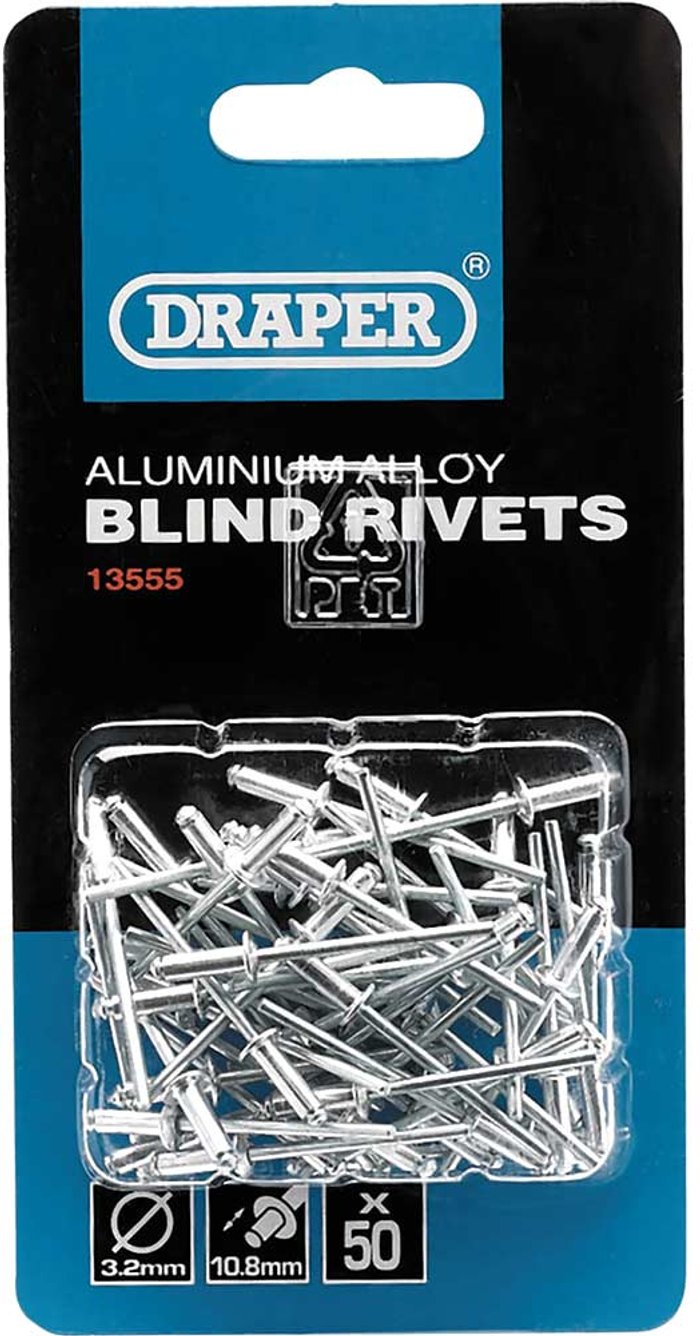 Tooled Up | Draper Draper Aluminium Pop Rivets 3.2mm 10.8mm Pack of 50 Draper Draper Aluminium Pop Rivets 3.2mm 10.8mm Pack of 50