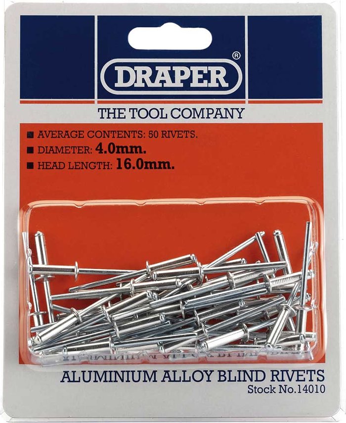 Tooled Up | Draper Draper Aluminium Pop Rivets 4mm 15.8mm Pack of 50 Draper Draper Aluminium Pop Rivets 4mm 15.8mm Pack of 50