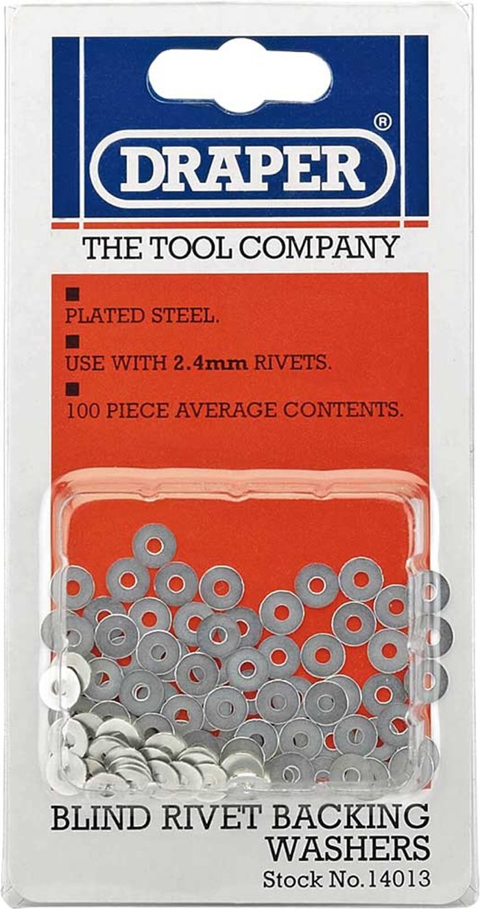 Tooled Up | Draper Draper Pop Rivet Washers 2.4mm Pack of 100 Draper Draper Pop Rivet Washers 2.4mm Pack of 100