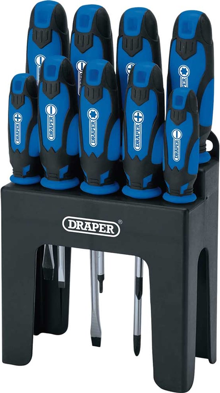 Tooled Up | Draper Draper 9 Piece Soft Grip Screwdriver Set Blue Draper Draper 9 Piece Soft Grip Screwdriver Set Blue