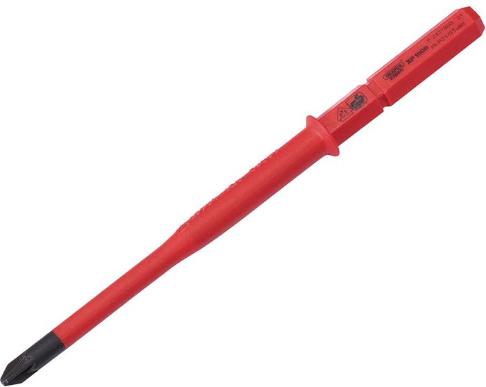 Tooled Up | Draper Draper Ergo Plus Extra Slim Pozi VDE Interchangeable Screwdriver Blade PZ2 100mm Draper Draper Ergo Plus Extra Slim Pozi VDE Interchangeable Screwdriver Blade PZ2 100mm