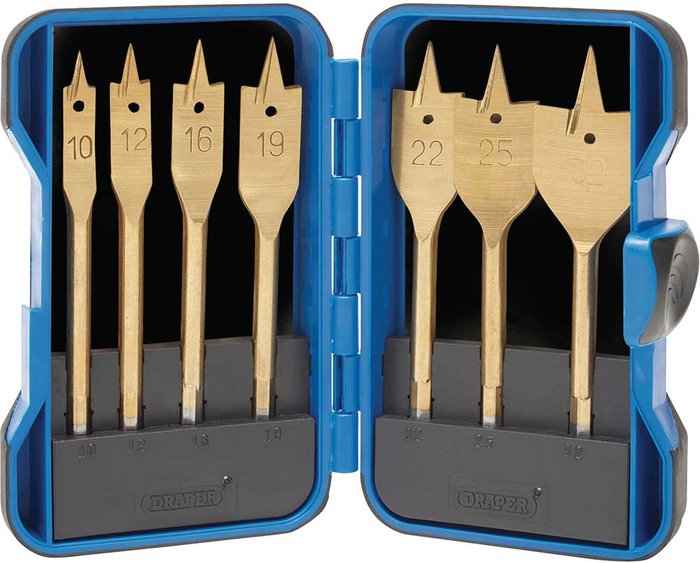 Tooled Up | Draper Draper 7 Piece TiN Coated Flat Wood Drill Bit Set Draper Draper 7 Piece TiN Coated Flat Wood Drill Bit Set