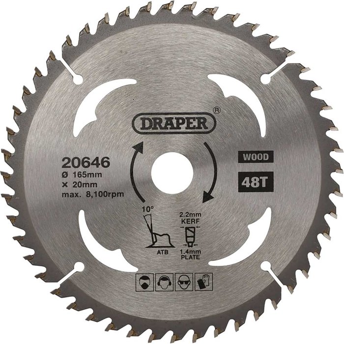 Tooled Up | Draper Draper TCT Wood Cutting Circular Saw Blade 165mm 48T 20mm Draper Draper TCT Wood Cutting Circular Saw Blade 165mm 48T 20mm