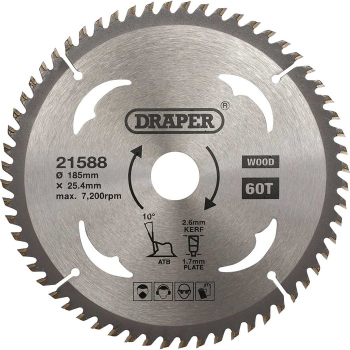 Tooled Up | Draper Draper TCT Wood Cutting Circular Saw Blade 185mm 60T 25.4mm Draper Draper TCT Wood Cutting Circular Saw Blade 185mm 60T 25.4mm