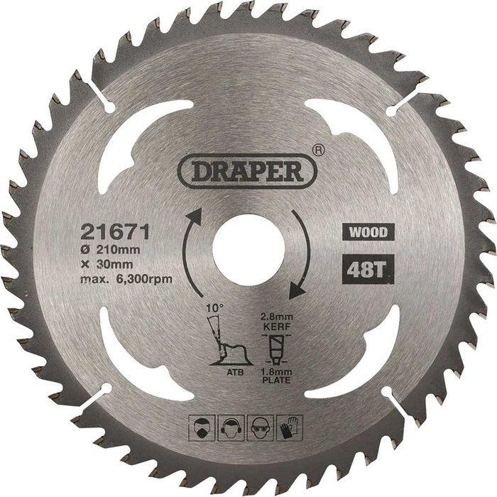 Tooled Up | Draper Draper TCT Wood Cutting Circular Saw Blade 210mm 48T 30mm Draper Draper TCT Wood Cutting Circular Saw Blade 210mm 48T 30mm