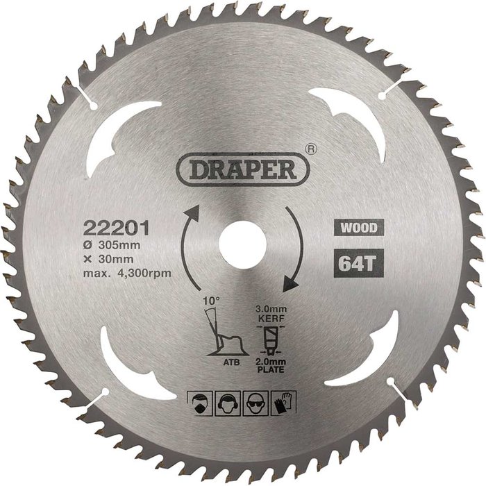 Tooled Up | Draper Draper TCT Wood Cutting Circular Saw Blade 305mm 64T 30mm Draper Draper TCT Wood Cutting Circular Saw Blade 305mm 64T 30mm