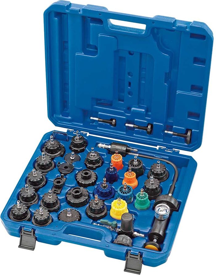 Tooled Up | Draper Draper Expert 33 Piece Automotive Radiator and Cap Pressure Test Tool Kit Draper Draper Expert 33 Piece Automotive Radiator and Cap Pressure Test Tool Kit