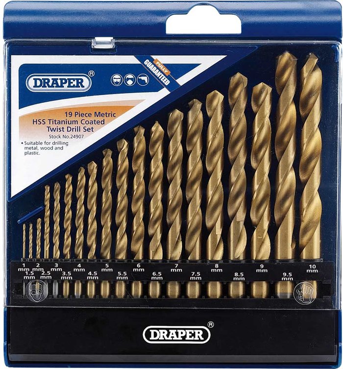 Tooled Up | Draper Draper 19 Piece HSS Titanium Drill Bit Set Draper Draper 19 Piece HSS Titanium Drill Bit Set