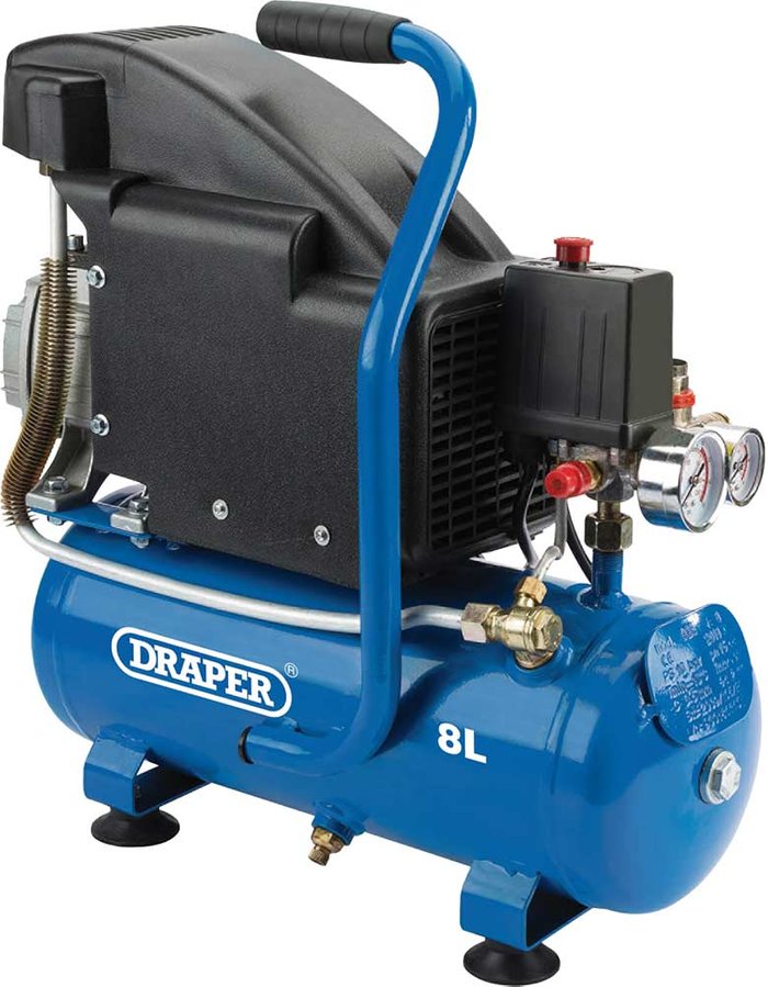 Tooled Up | Draper Draper 8L Oil Compressor - Blue Draper Draper 8L Oil Compressor - Blue