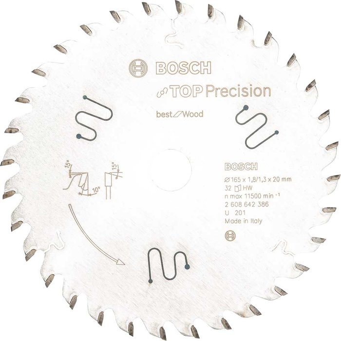 Tooled Up | Bosch Professional Bosch Top Precision Wood Cutting Saw Blade 165mm 32T 20mm Bosch Professional Bosch Top Precision Wood Cutting Saw Blade 165mm 32T 20mm