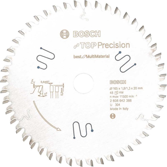 Tooled Up | Bosch Professional Bosch Top Precision Multi Material Cutting Saw Blade 165mm 48T 20mm Bosch Professional Bosch Top Precision Multi Material Cutting Saw Blade 165mm 48T 20mm