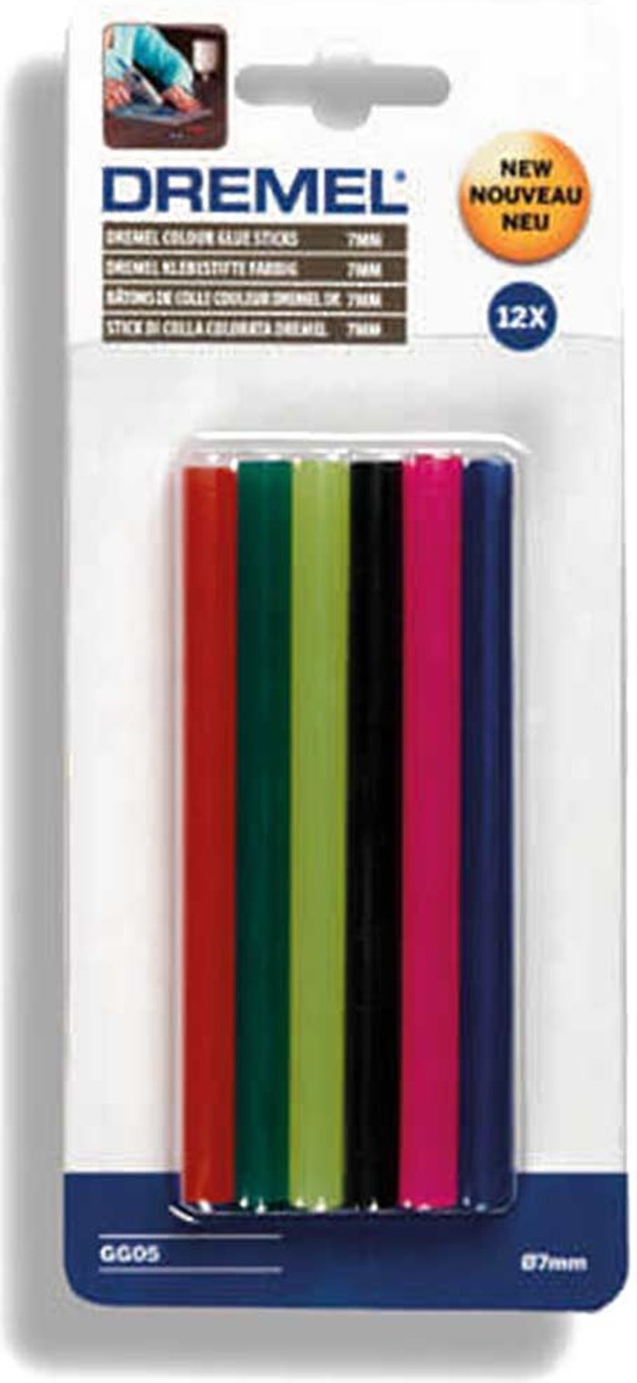 Tooled Up | Dremel Dremel Hot Melt Colour Glue Sticks 7mm 100mm Pack of 12 Dremel Dremel Hot Melt Colour Glue Sticks 7mm 100mm Pack of 12